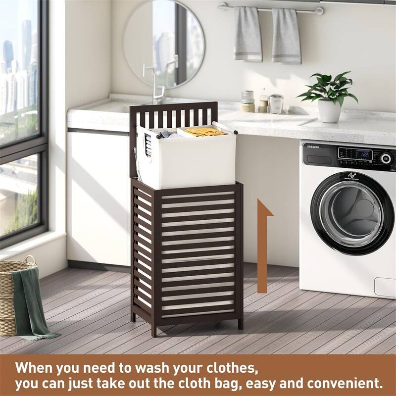 Double Laundry Hamper with Lid Bamboo - 16.9"L x 13"W x 26.5"H