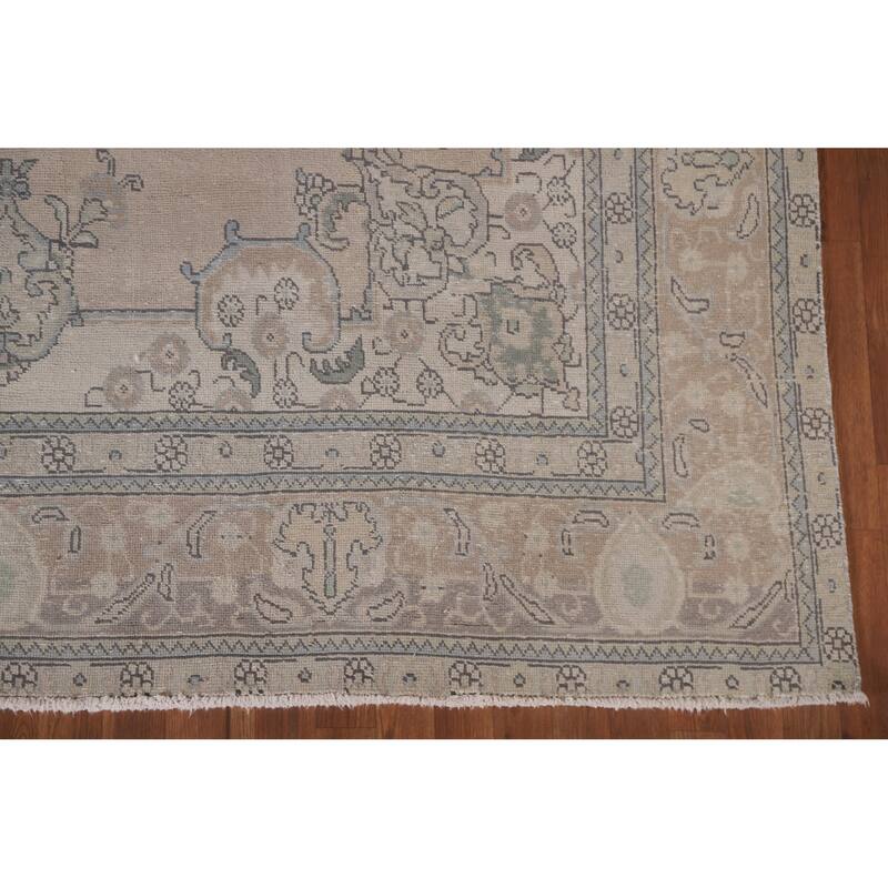 Hand Knotted Oriental 100% Wool Carpet Traditional Medallion Beige & Ivories Tabriz Area Rug - 11' 2'' X 8' 1''
