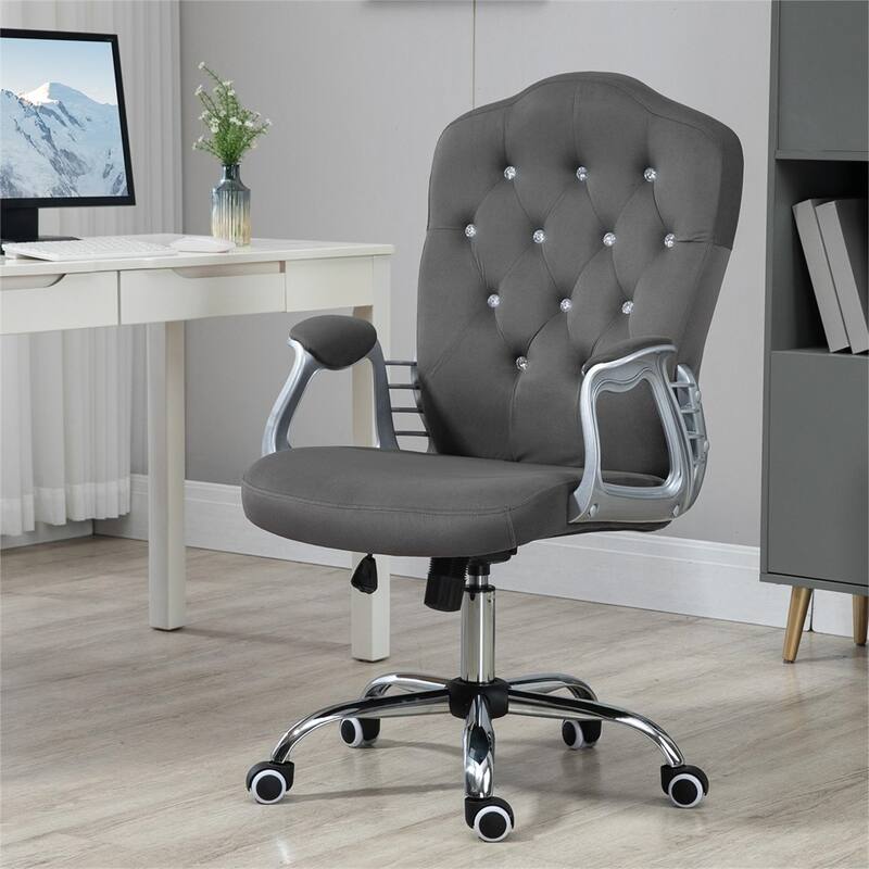 Button Tufted Computer Chair with Wheels and Adjustable Height