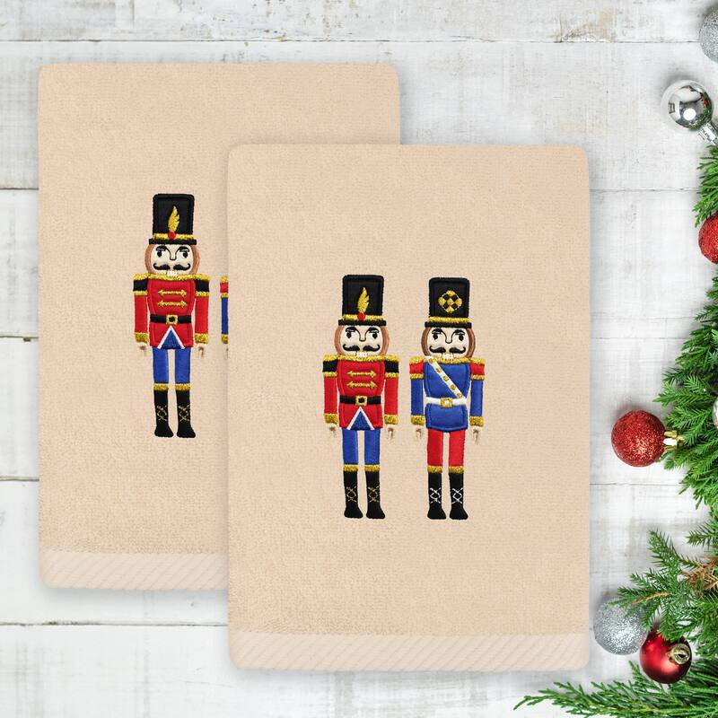 Authentic Hotel and Spa Christmas NUTCRACKERS Embroidered Luxury 100% Turkish Cotton Hand Towels Set of 2