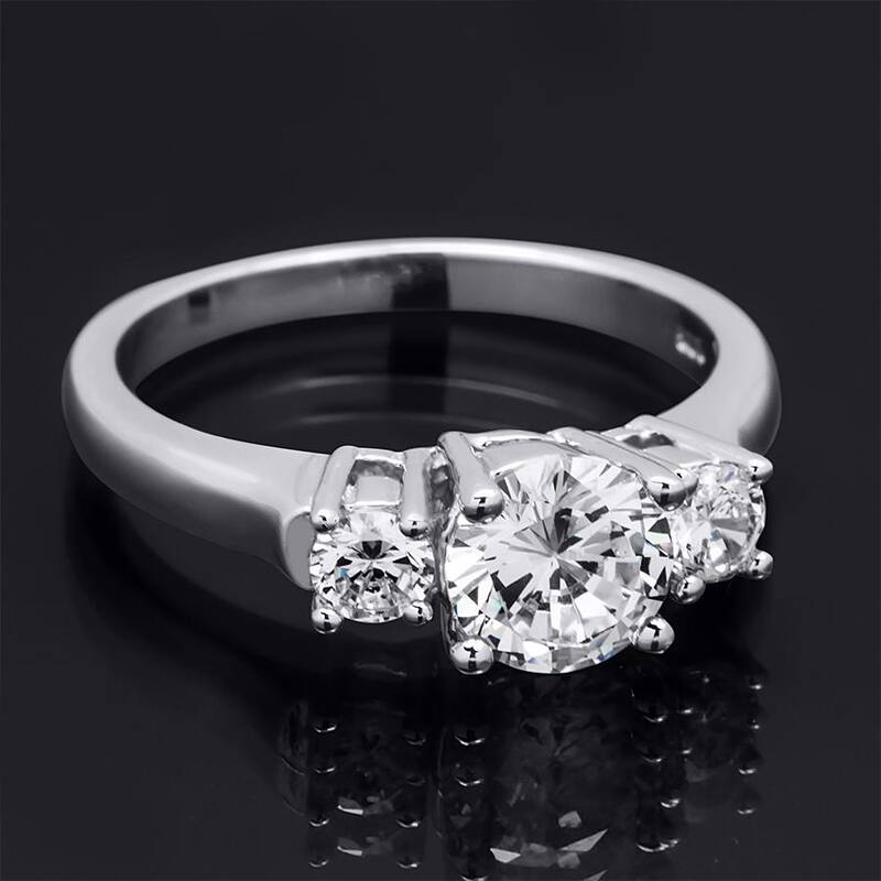 Platinum over Sterling Silver 3-Stone Engagement Ring Round Cubic Zirconia