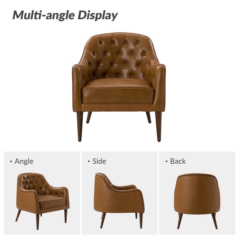 Melisa Classic Genuine Leather Wood Legs Barrel Chair With Tufted Back Set Of 2 By HULALA HOME