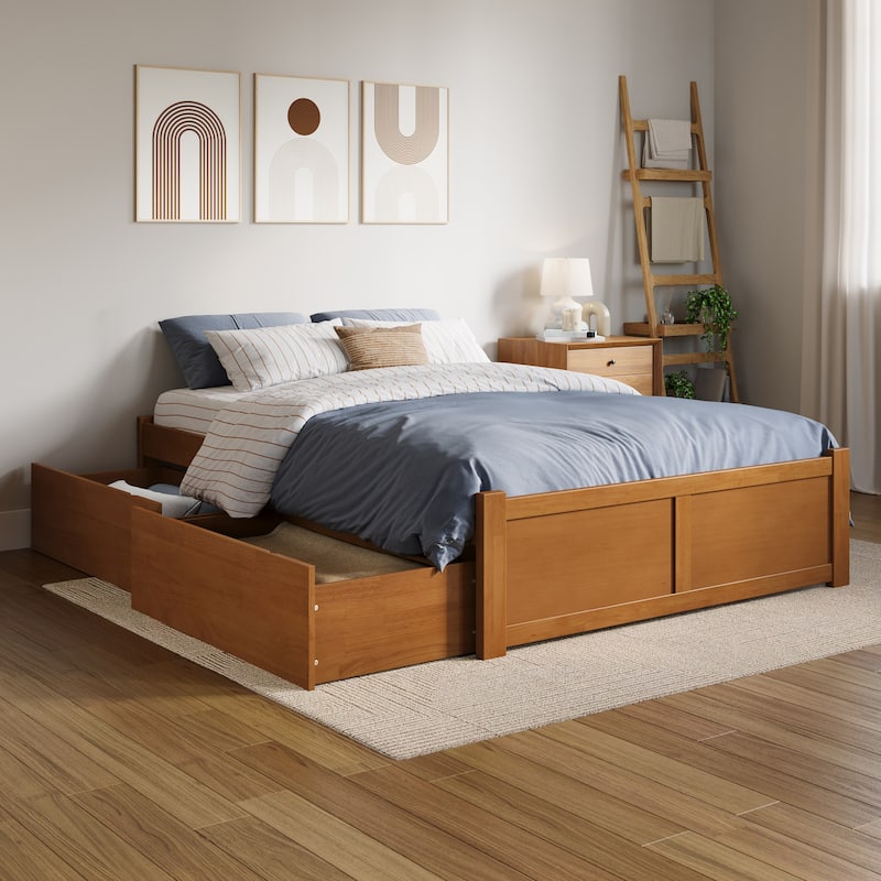 Concord Platform Bed with Footboard and Storage Drawers - Light Toffee - Full