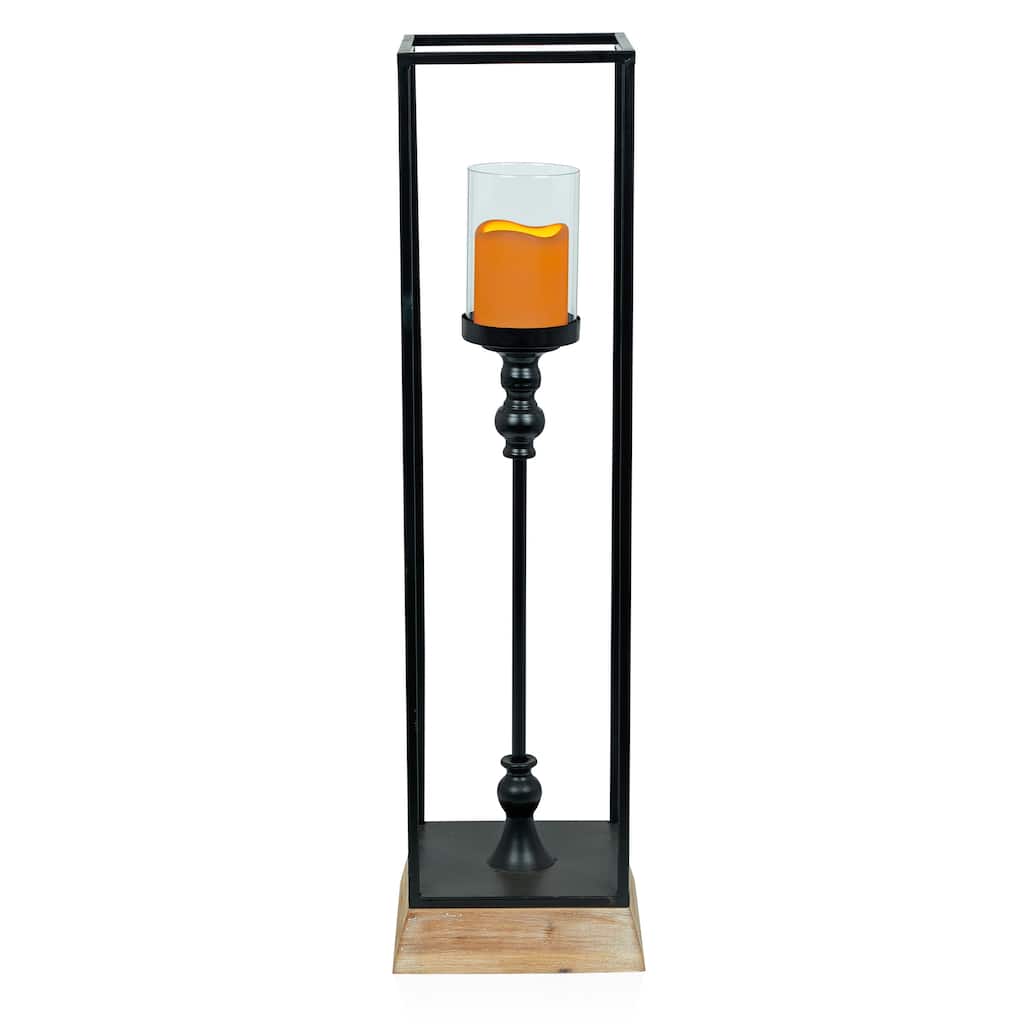 Metal and Glass Decorative Lantern with LED Candle- Large