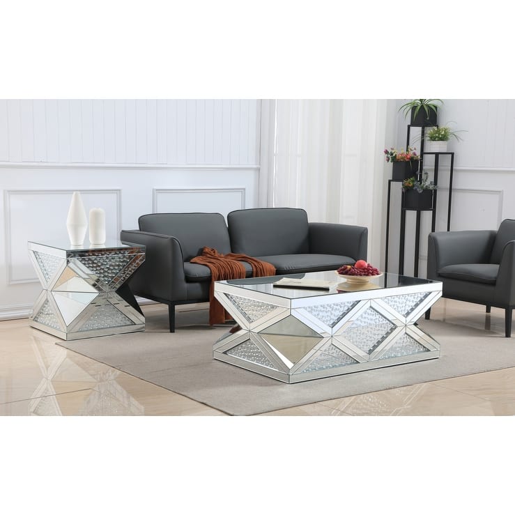 47.5 Inch Mirrored Rectangle Crystal Coffee Table
