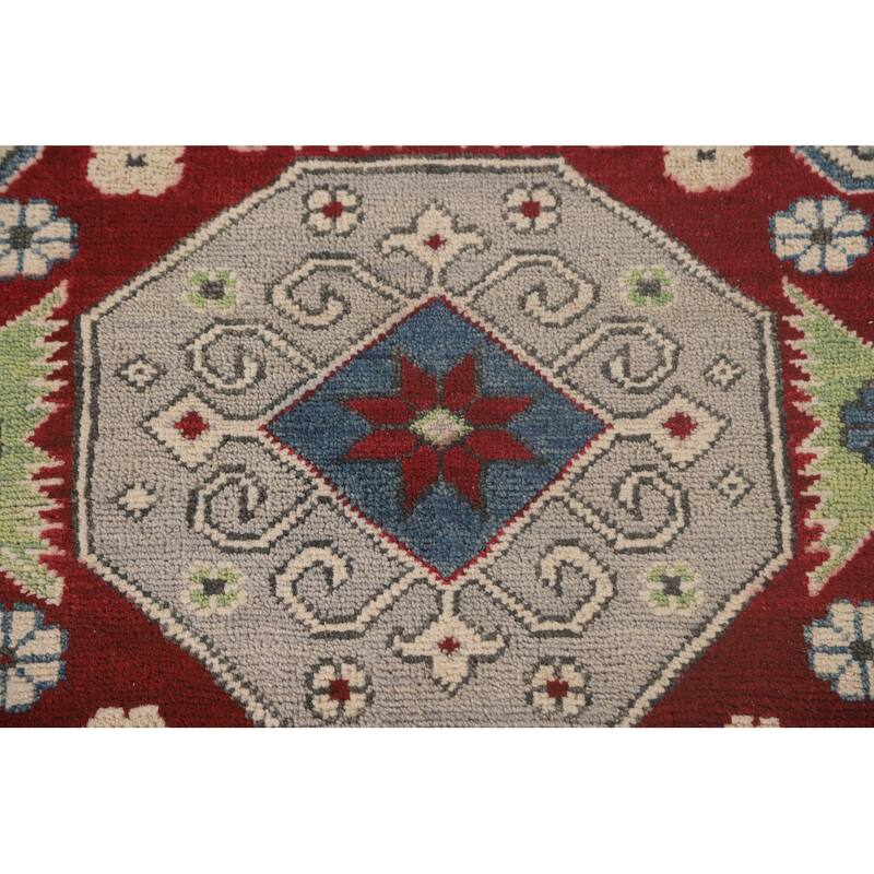 Gray Geometric Kazak Oriental Area Rug Handmade Wool Carpet - 9'11"x 13'3"