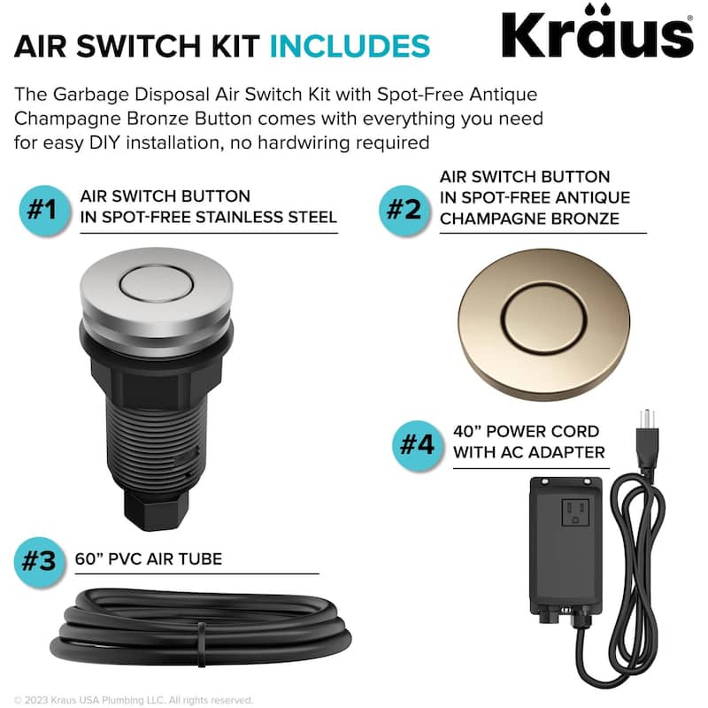 Kraus KWDA-200 Garbage Disposal Air Switch Kit with Flat-Top Push