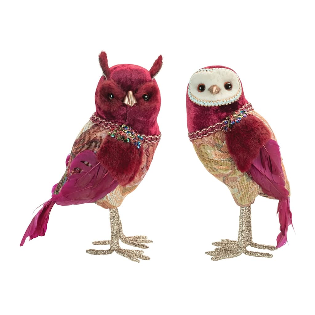 Tapestry Owl Christmas Figurines - 10" - Set of 4