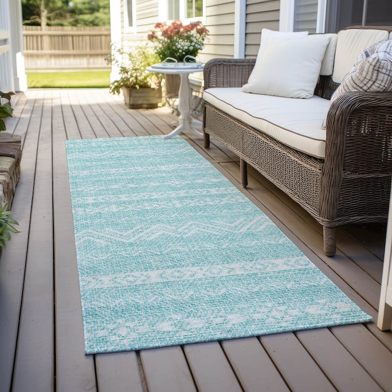 Machine Washable Indoor/ Outdoor Chantille Stripes Boho Rug - Teal - 2'3" x 7'6"