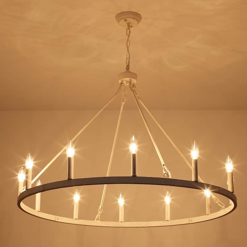 12-Light 37.99 in. Rustic Wagon Wheel Chandelier for Bedroom Kitchen