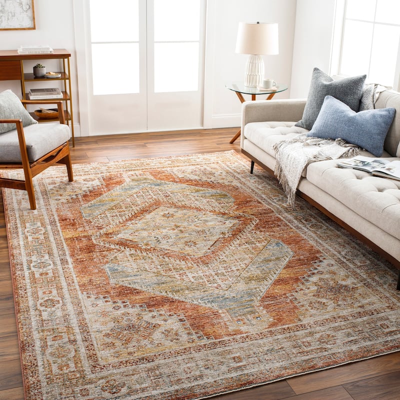 Abigail Traditional Medallion Area Rug - 2' 7" x 7' 3" - Rust/Yellow