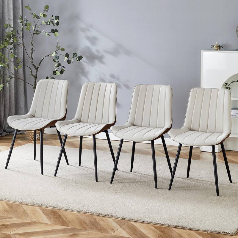 Extended Seat Cushion Pu Dining Chair Set-Four Pieces.Smooth Line Design,Integral Metal Leg Structure