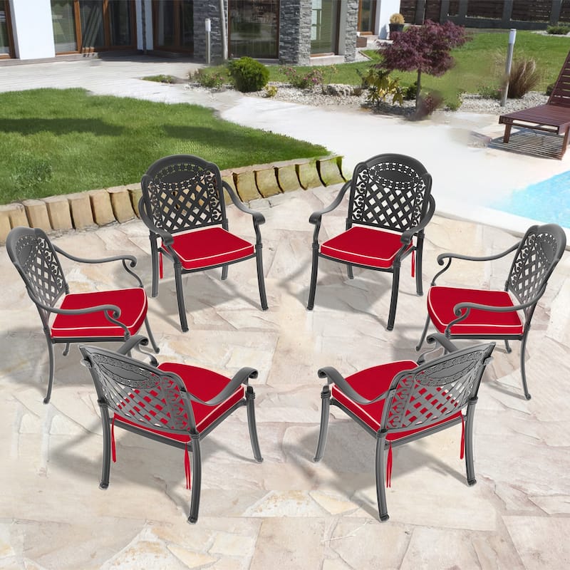 Black Stackable Cast Aluminum Patio Outdoor Dining Chairs With Seat Cushions