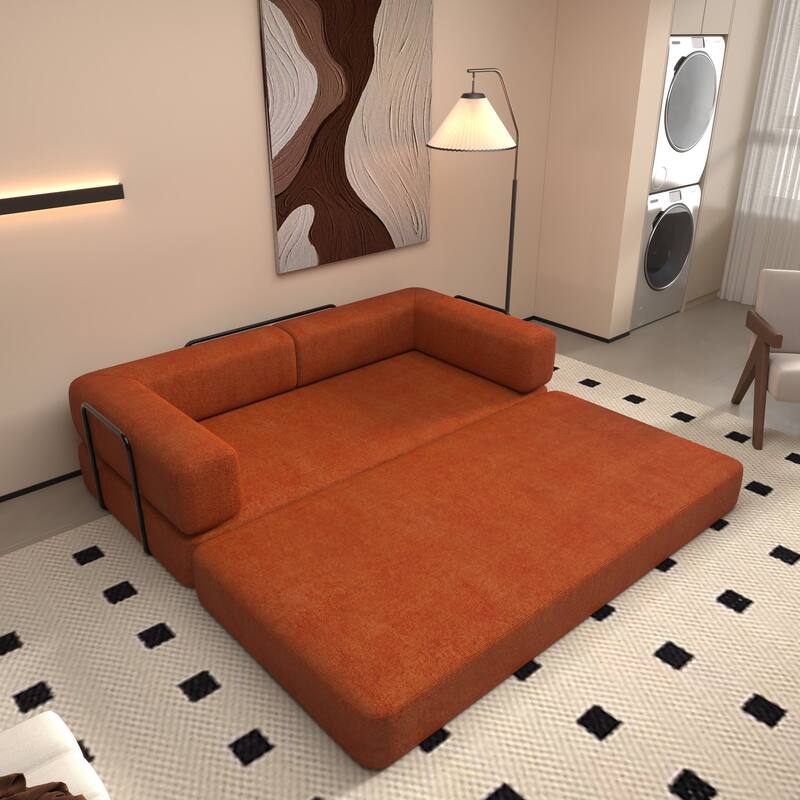 Convertible Floor Sleeper Sofa with Plush Pillows, Mattress Lounge Loveseat, Folding Sofa Bed with Adjustable Armrests