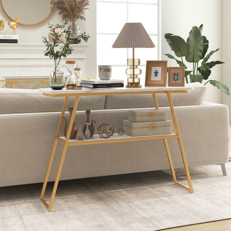 Costway 44'' Long Narrow Couch Table 2-Tier Console Table Entryway - See Details