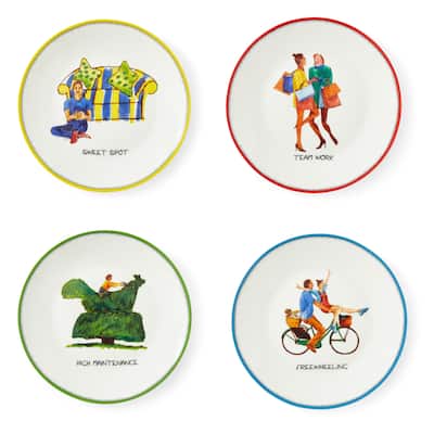 Kit Kemp for Spode Set of 4 Doodles Tidbit Plates - 6 Inch
