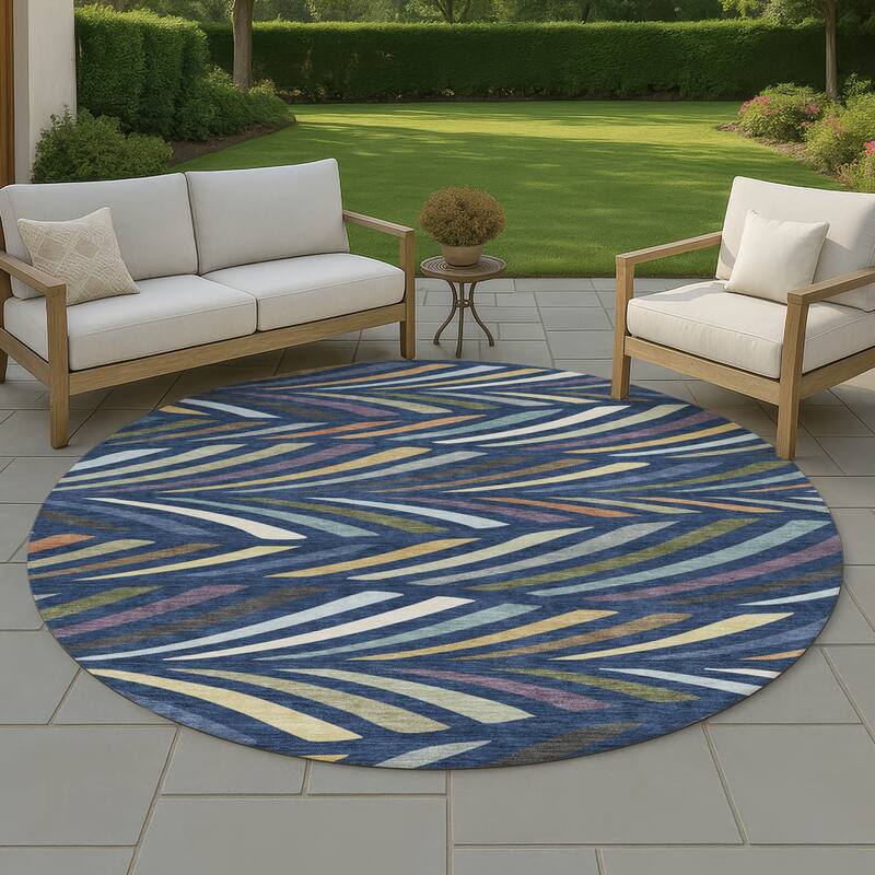 Machine Washable Indoor/ Outdoor Modern Feather Chantille Rug - Navy - 8' x 8'