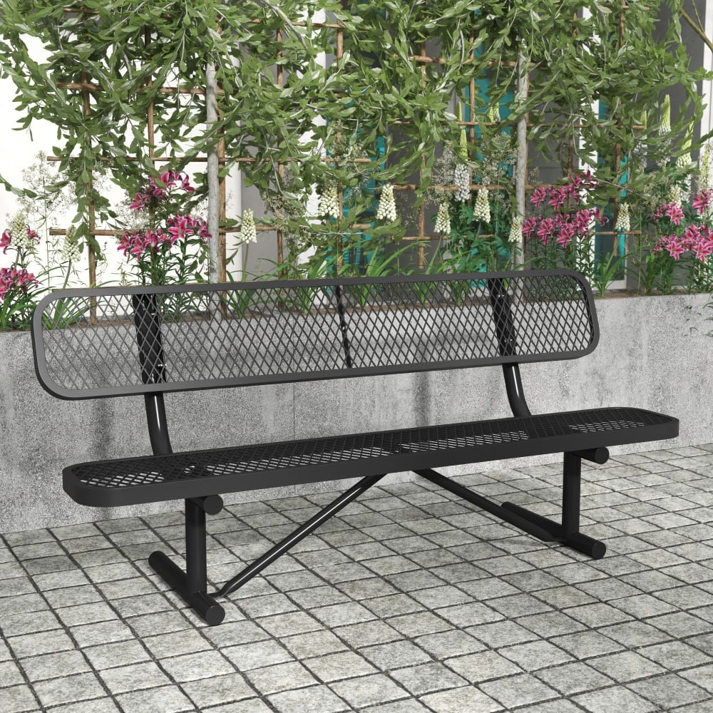 Commercial Grade Expanded Mesh Metal Outdoor Bench with Backrest
