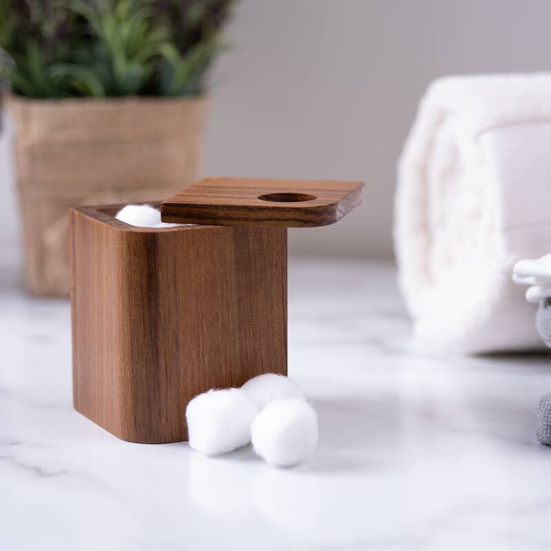 Eka Collection Teak Storage Container - 3" L x 3" W x 4-1/4" H