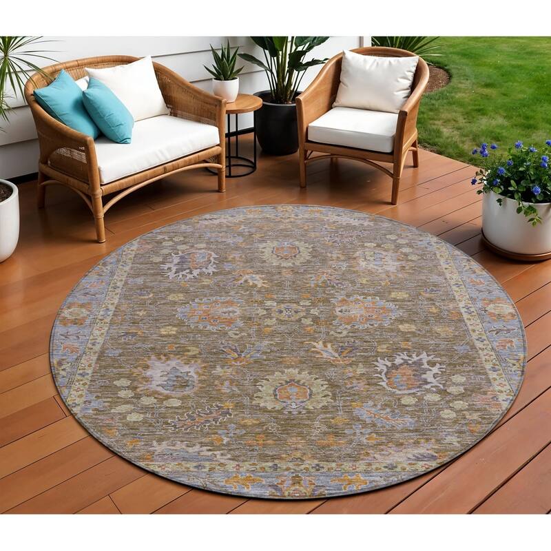 HomeRoots Floral Traditional Rectangle Outdoor Rug - 8' Round