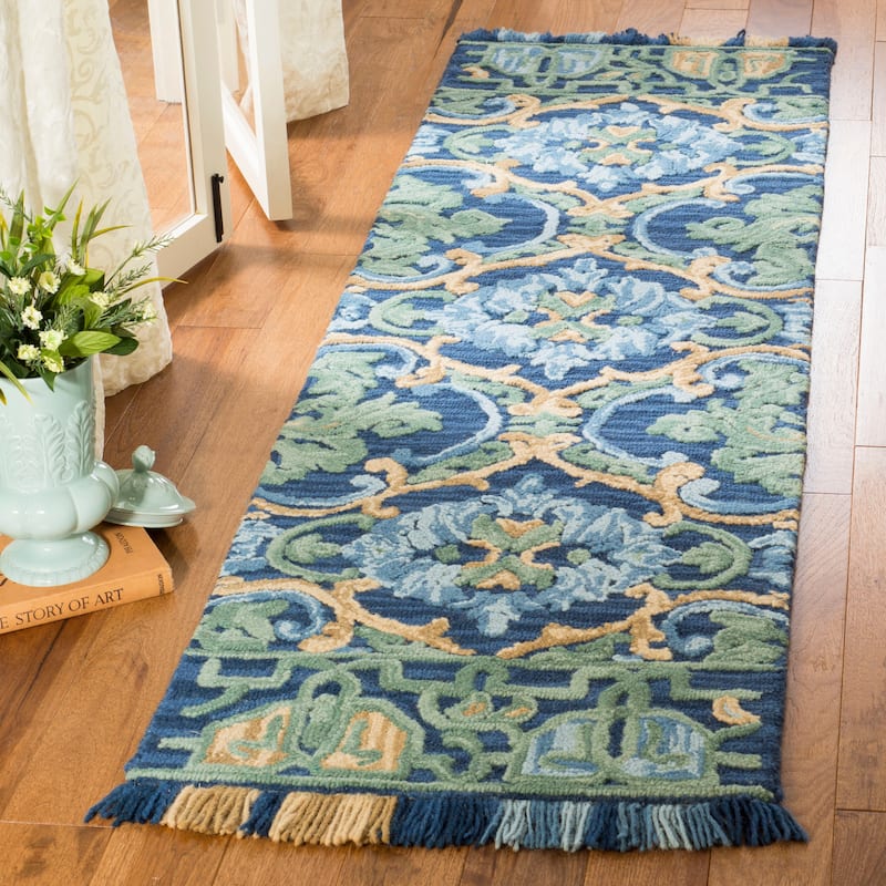 SAFAVIEH Handmade Blossom Parthenia Floral Wool Rug - 2' x 3' - Navy/Green - Rectangle