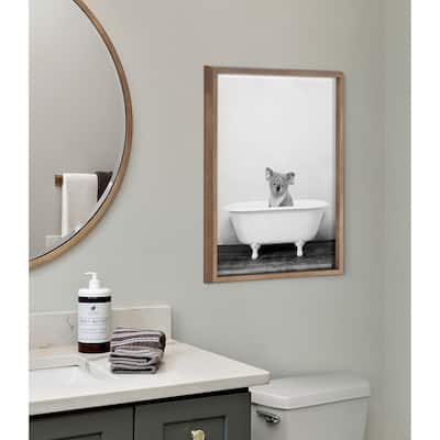 Kate and Laurel Blake Koala in Bathtub Black and White Framed Printed Glass by Amy Peterson
