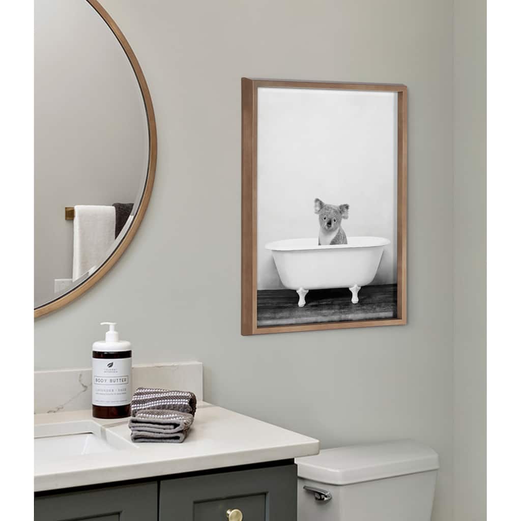 Kate and Laurel Blake Koala in Bathtub Black and White Framed Printed Glass by Amy Peterson