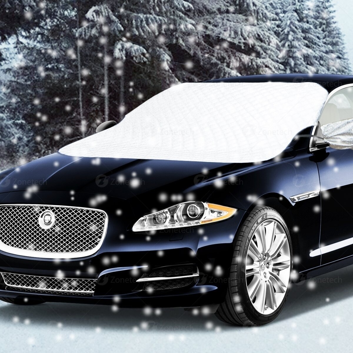 Zone Tech Car Windshield Protector Shield Side Mirrors Ice Cover With Straps - Black