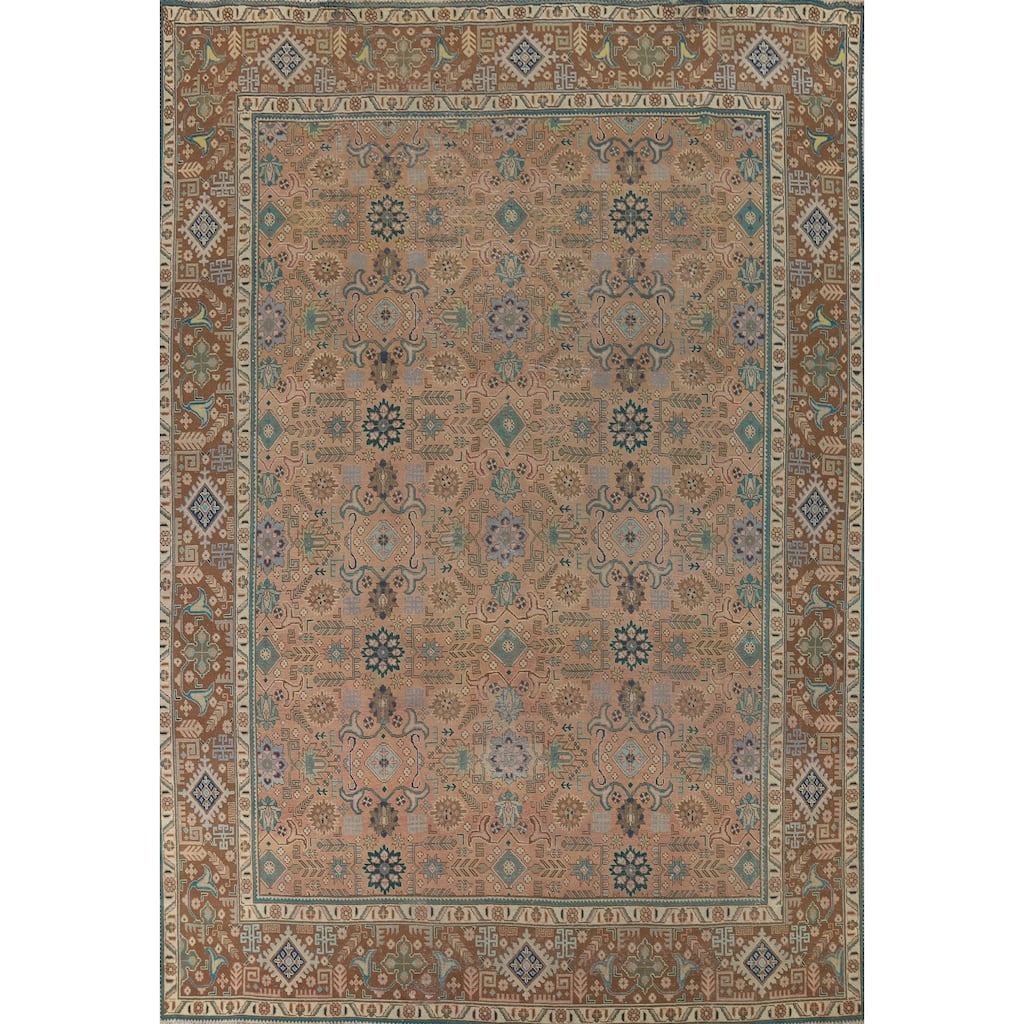 All-Over Tabriz Vintage Persian Area Rug Hand-Knotted Wool Carpet - 9'9" x 12'8"