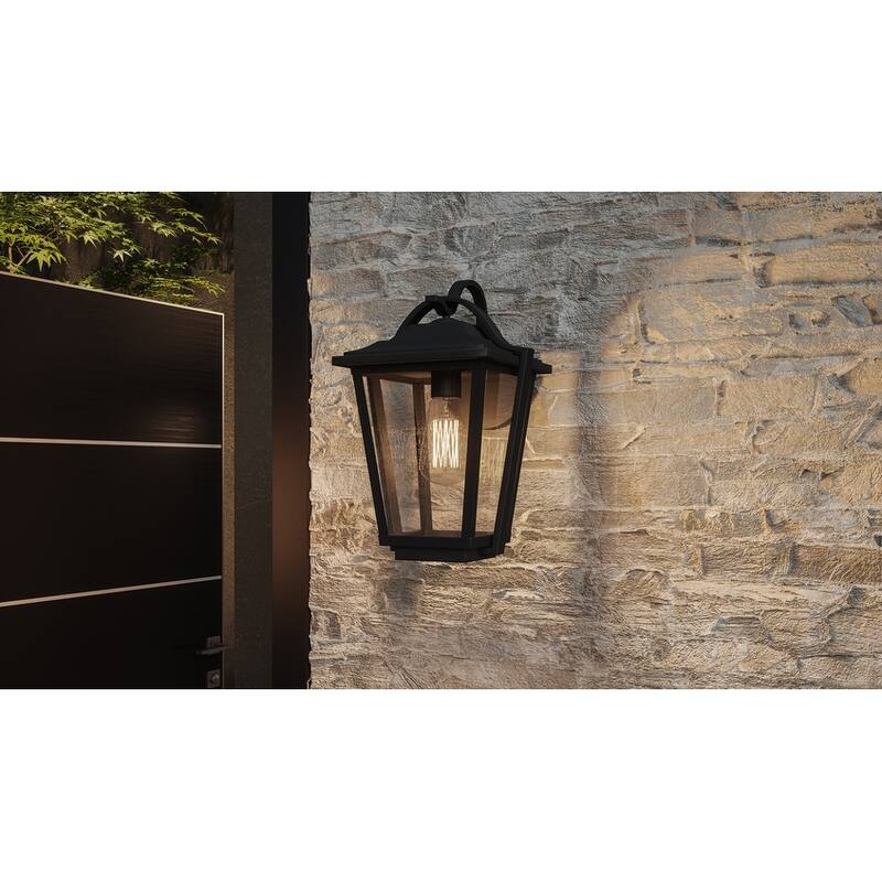 Darius 1-Light Outdoor Wall Lantern in Earth Black