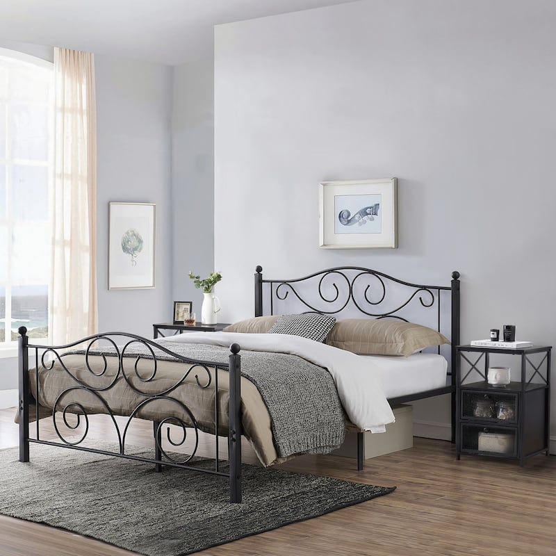 Taomika 3-Pieces Modern Bed Frame and Modern Nightstand Set - Black - Full