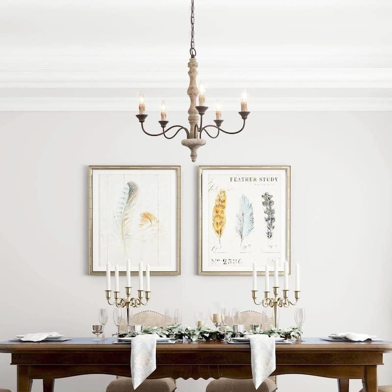 Farmhouse 5-Light Wood Chandelier French Country Light for Dining Room - 23 D x 24.5 H