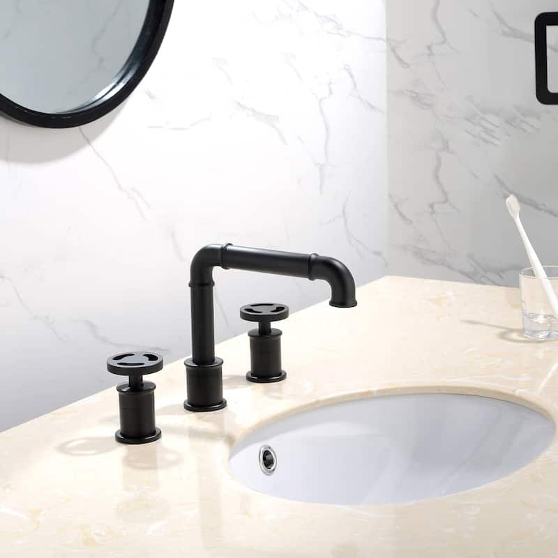 Widespread Bathroom Faucet 3 Holes 8 Inchs Bathroom Sink Faucet Matte Black Double Handle Modern Basin Vanity Taps With Valve