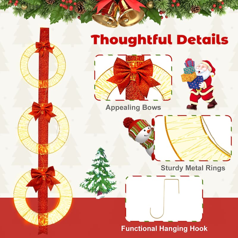 Gymax Set of 3 Christmas Lighted Wreaths Pre-Lit Metal Wreaths on Red - Multi-colors - See Details