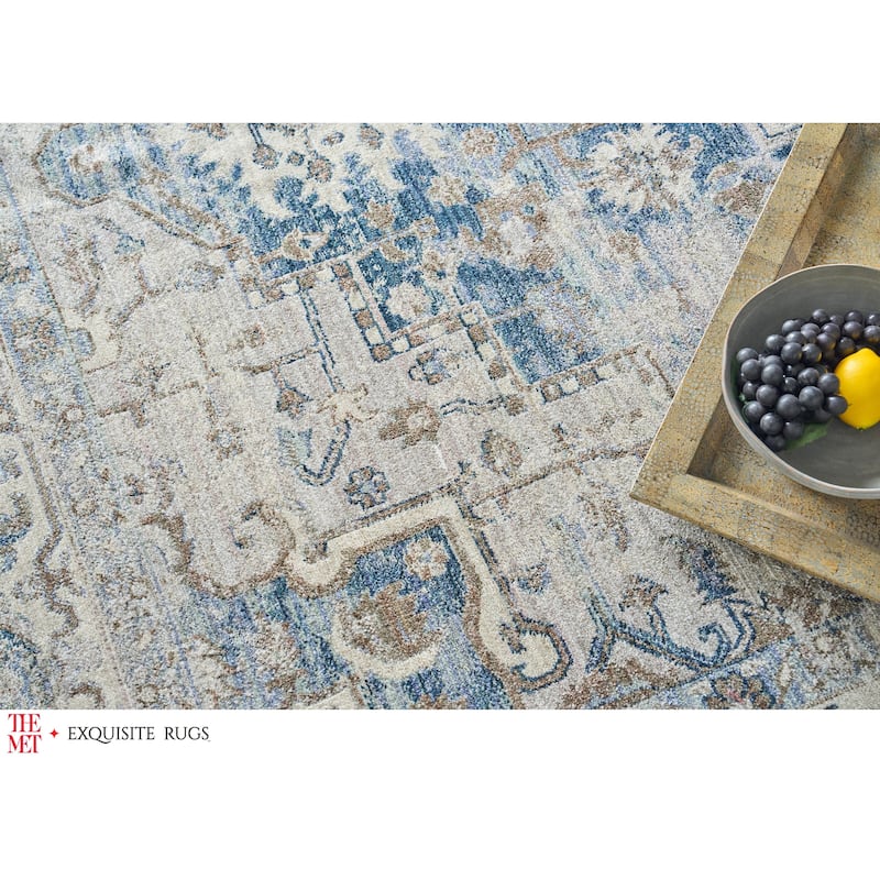 The Met X Exquisite Rugs Vintage Looms Blue/Beige Area Rug.