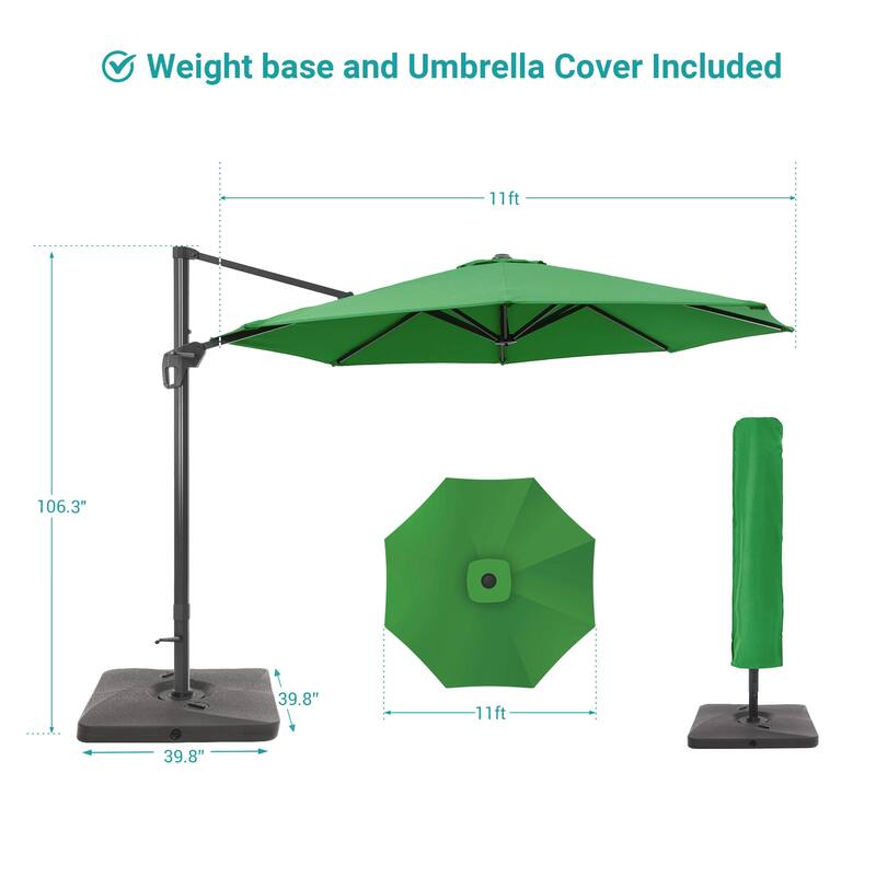 Bonosuki 11FT Patio Cantilever Umbrella With Resin Base