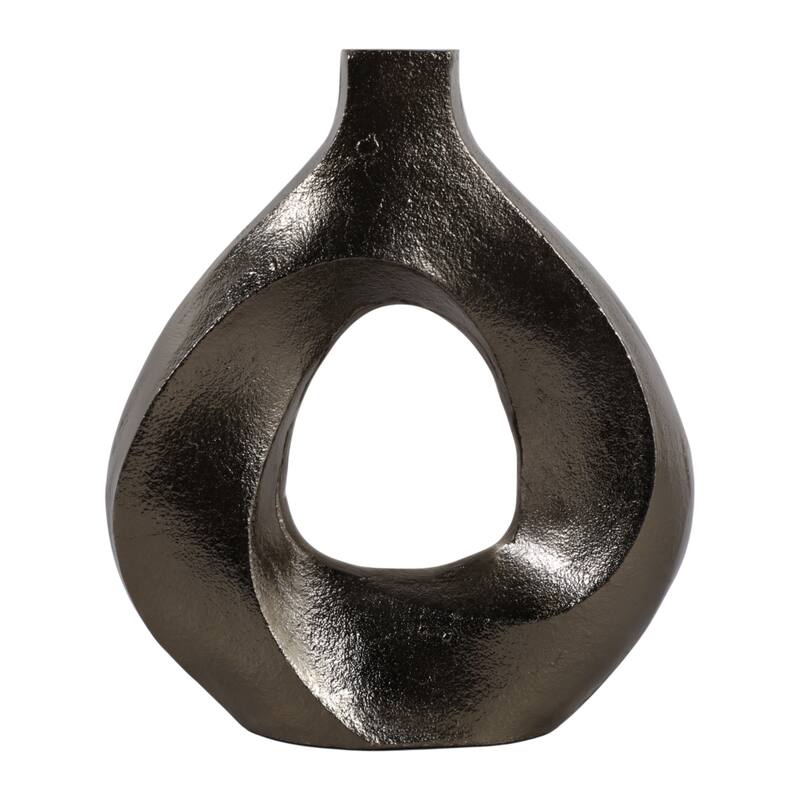 Artistic Metal Swirl Vase with Cut Out Center - Sculptural Flower Vase