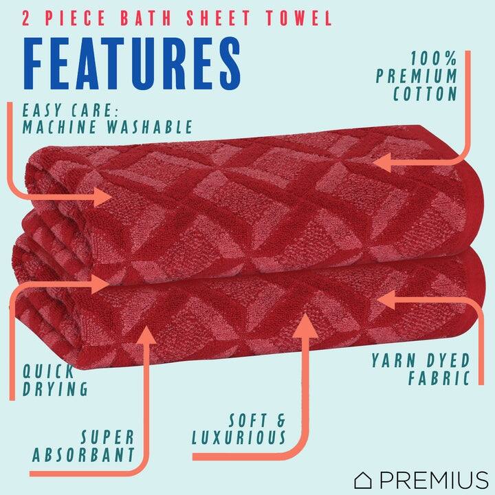 PREMIUS 2 Pack Geo 100% Cotton Yarn Dyed Bath Sheet, 32x64 Inches - 32x64 Inches