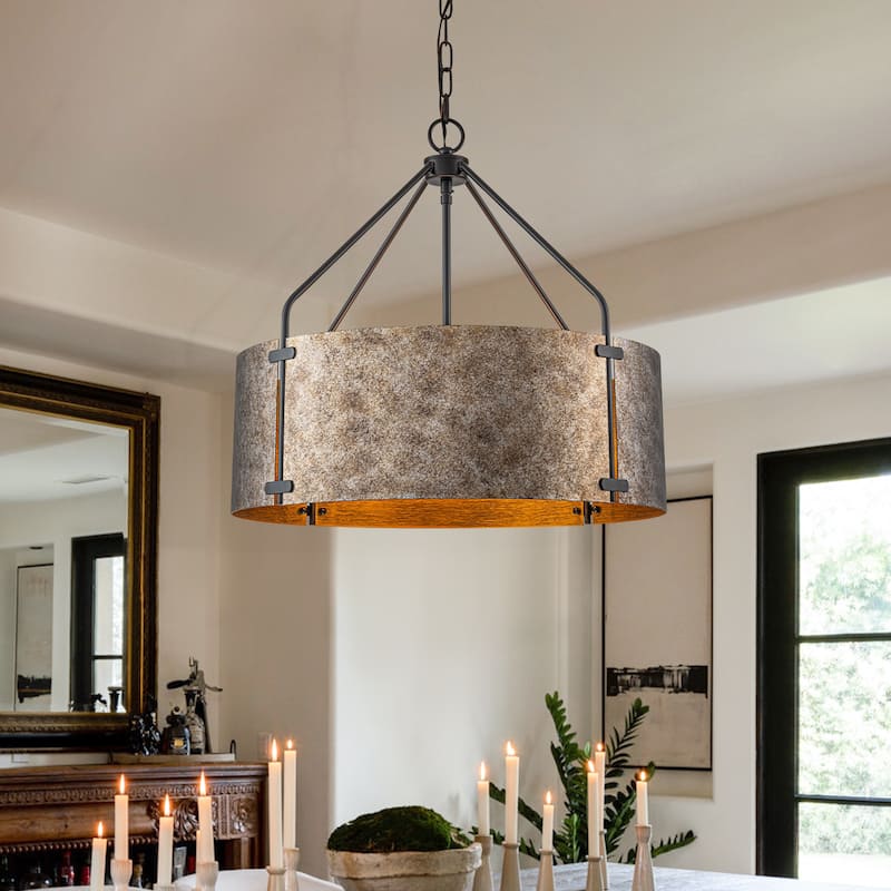 4-Light Modern Industrial Drum Pendant Light with Bronze Finish - W22.05"