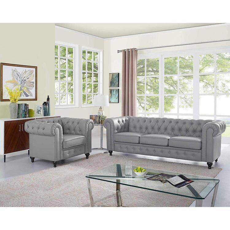 Chesterfield Modern Sofa & Accent Chair with Rolled Arms Tufted Cushions Sectional Sofa Couch for Small Spaces