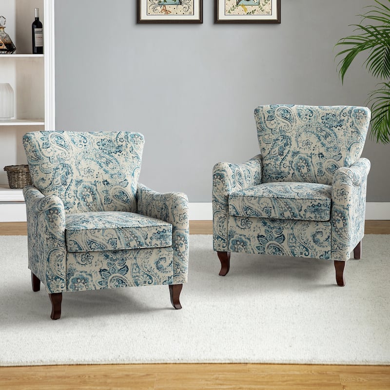 Samouel Modern Floral Upholstered Armchair with Wingback Design Set of 2 by HULALA HOME - Blue