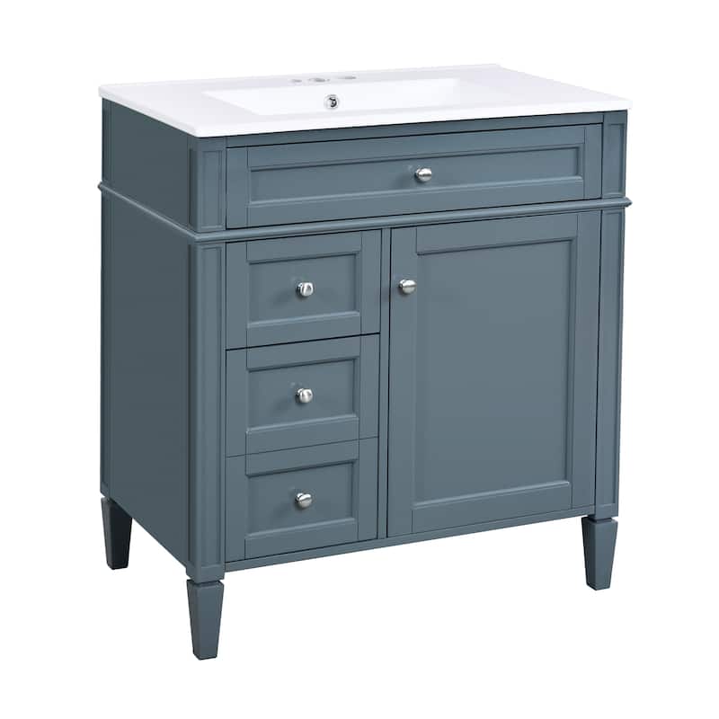 30'' Bathroom Vanity with Top Sink,Bathroom Storage Cabinet with 2 Drawers and a Tip-out Drawer, Single Sink Bathroom Vanity