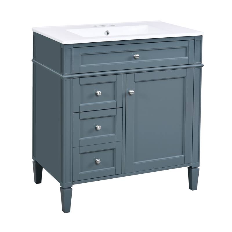GDFStudio - Halmore Modern Freestanding Bathroom Vanity with Resin Sink, 2 Storage Drawers and a Tip-Out Drawer - 30'W