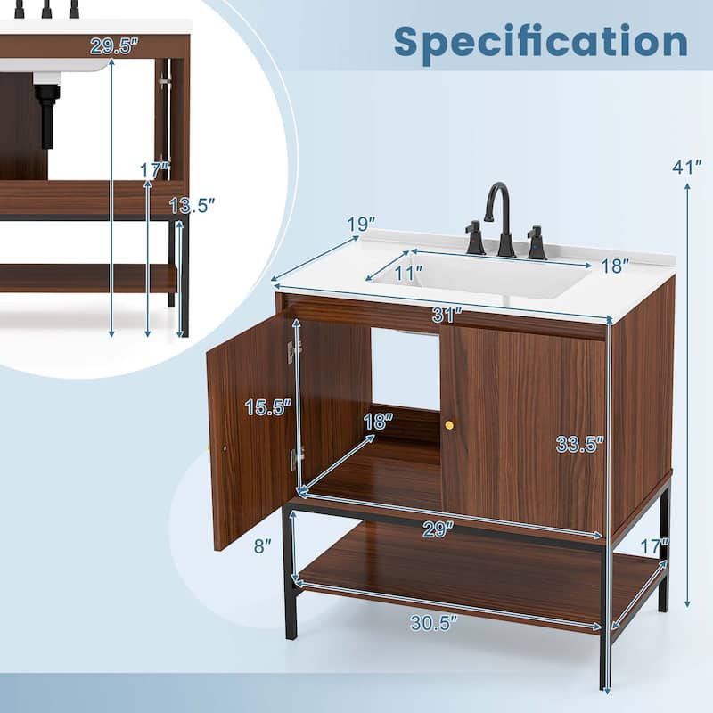 Costway 31" Bathroom Vanity Sink Combo Wooden Bathroom Storage Cabinet - See Details