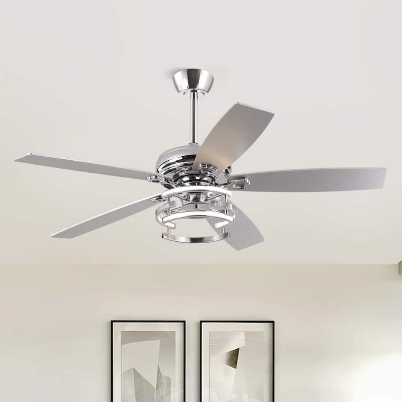 52" Modern Chrome Integrated LED Dimmable Ceiling Fan with Light and Remote - 52 in. W x 52 in. D x 13 in. H