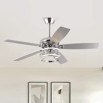 52 in. Chrome Integrated LED Dimmable Ceiling Fan with Light and Remote - 52 in. W x 52 in. D x 13 in. H