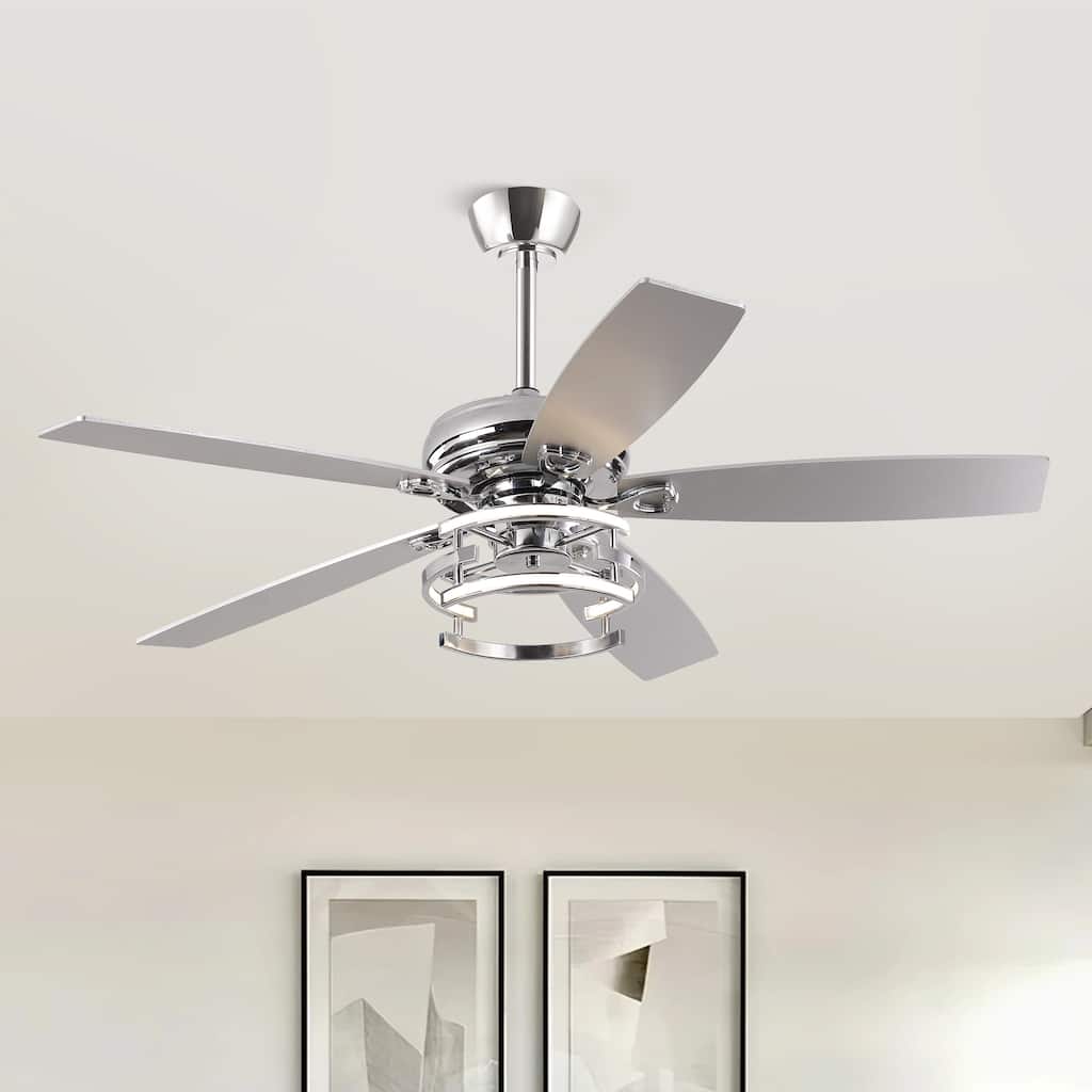 52 in. Chrome Integrated LED Dimmable Ceiling Fan with Light and Remote - 52 in. W x 52 in. D x 13 in. H