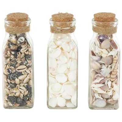 Glass Orbs & Vase Filler with Seashells and Jute Rope Accents - Set of 3 Clear - Roche River Decor - 3"W x 3"L x 8"H
