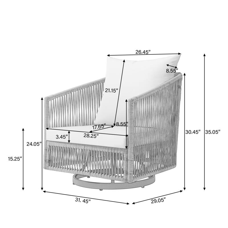 3-Piece Outdoor Patio Swivel Chair Set with Cushions and Side Table