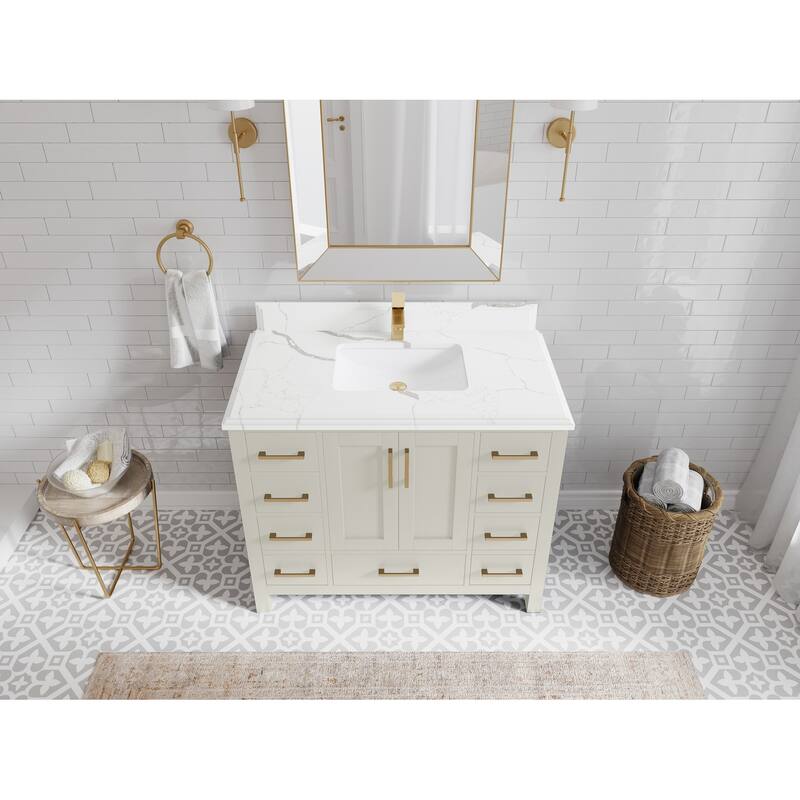 Willow Collections 42 in. W x 22 in. D Malibu Single Sink Bathroom Vanity with Countertop - 1.5" Calacatta Laza - Fine Grain